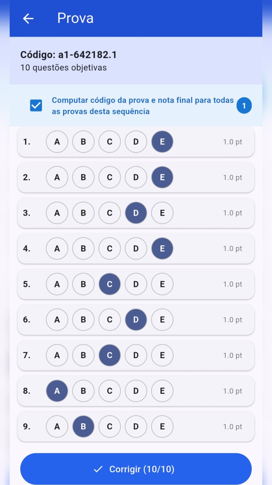 Answer grade being filled