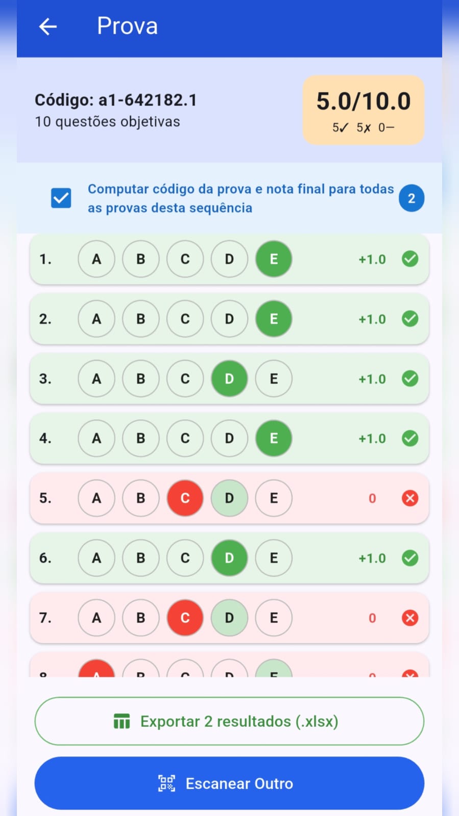 Grading result